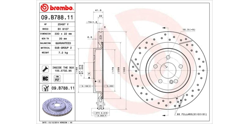 Brake Disc Rear (2-In-Box) Mercedes A45/cla45/gla45 Amg (Brembo - 09B78811)