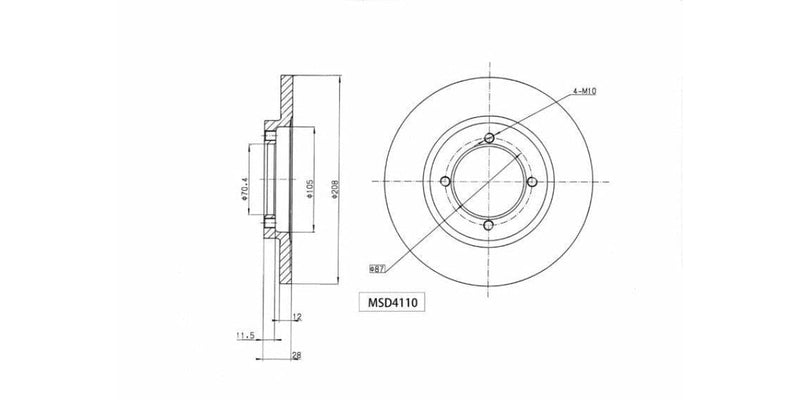 Brake Disc Solid Front Nissan 120Y 1400 Ldv 1972-2008 (Single) Brake Disc