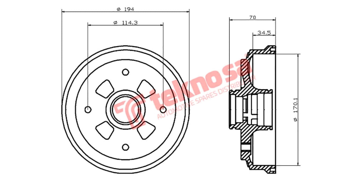 Brake Drum Ford Fiesta 89-/Mazda Soho(Hub Drum)