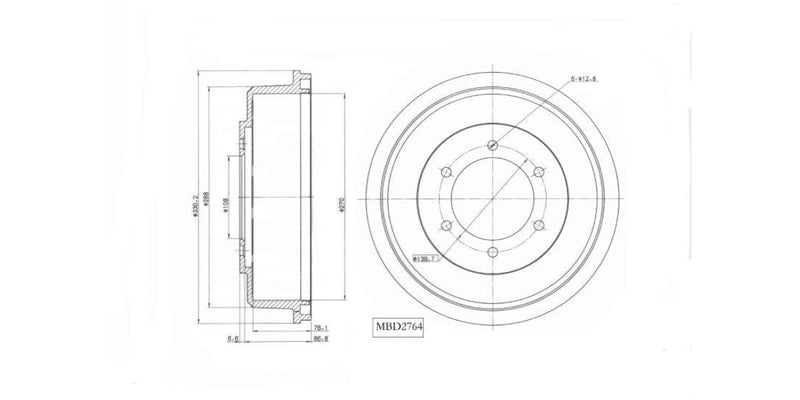 Brake Drum Rear Mitsubishi Colt 2.8D 2.8Tdi 1999-2009 (Single) Brake Drum