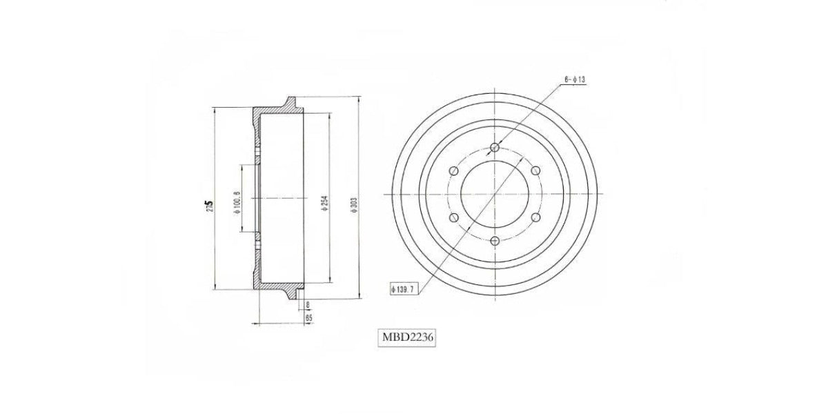 Brake Drum Rear Nissan Hardbody/ 1 Tonner 2.0 2.0I 2400I 3.0 1999-2003 Np300 W/horse 2009> (Single)