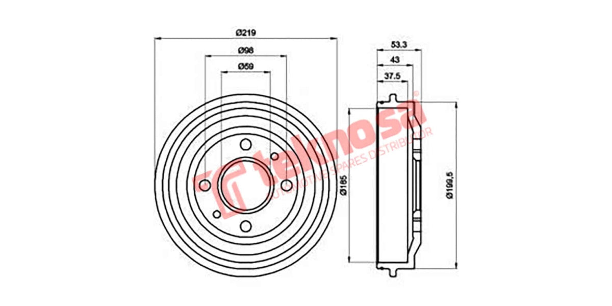 Brake Drum Uno Cento/Fire/Pacer/128 All