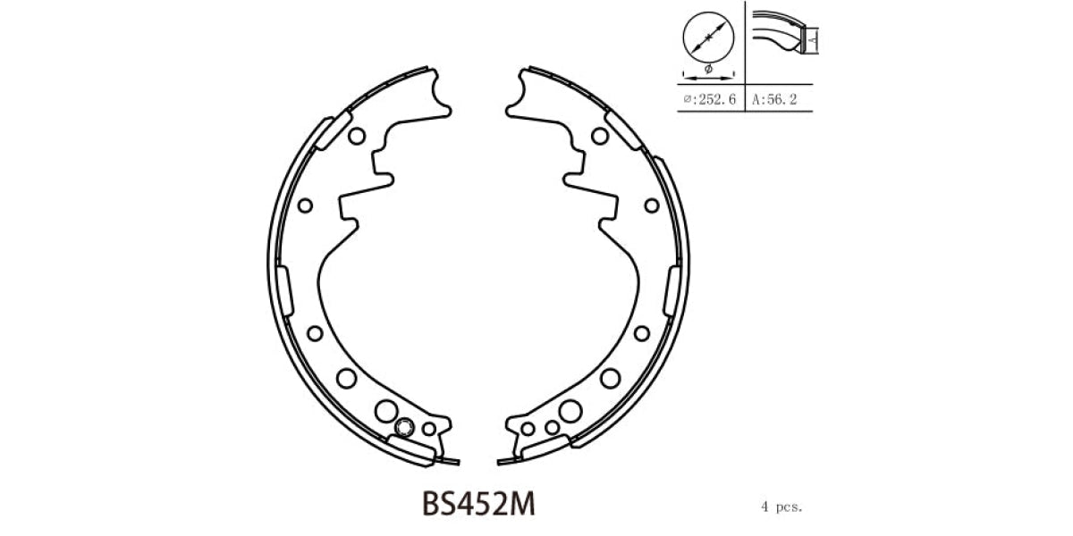 Brake Shoe 452 Toyota Hiace (1971-1986) Hilux (1975-1998) (Bs452M) Motopart Shoes