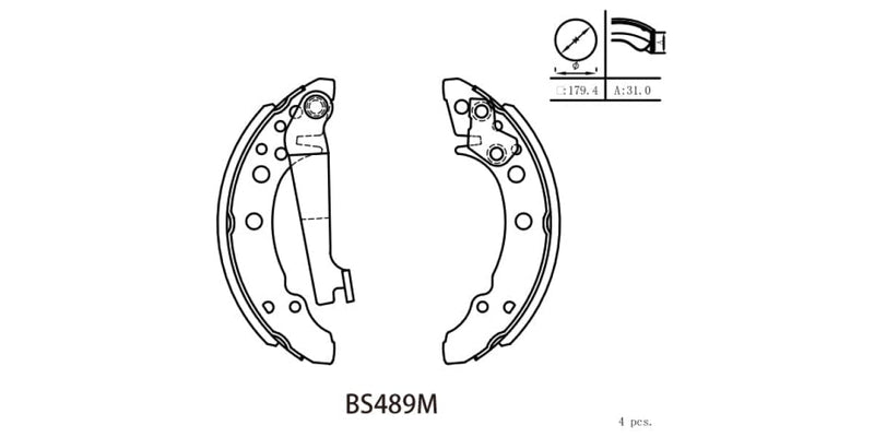 Brake Shoe 489 Vw Fox (87-95) Golf (77-84) 2 (84-92) Citi (92-10) Jetta (80-92) Polo Classic (96-03)