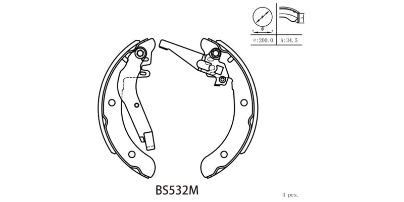Brake Shoe 532 Toyota Conquest (84-93) Corolla (84-02) Tazz (97-06) (Bs532M) Motopart Shoes