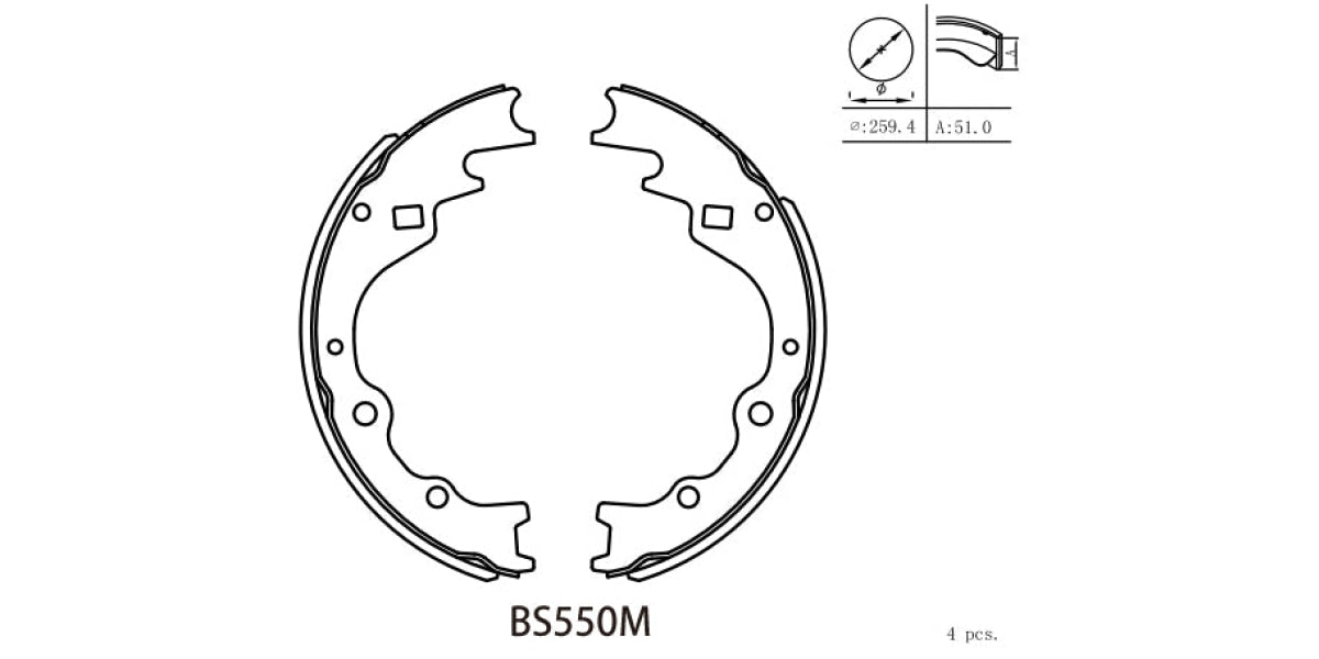 Brake Shoe 550 Ford Spectron (91-03) Hyundai Bakkie 2.5/2.6 (1997-2012) Mazda Marathon (91-04)