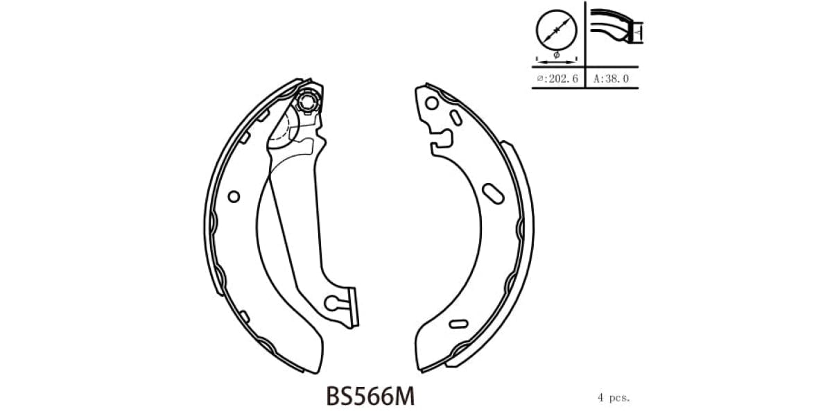 Brake Shoe 566 Ford Escort Cvh Zetec Endura) (95-00) Bantam (B3 Rocam Duratorq F6 B6) (94-11) Mazda