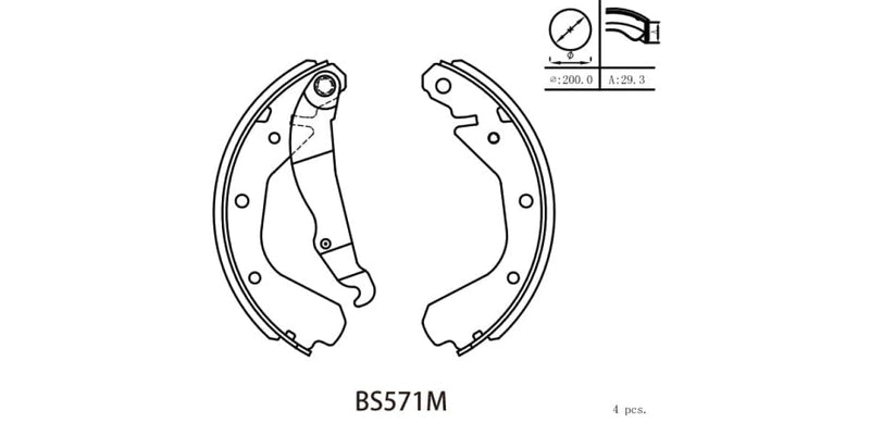 Brake Shoe 571 Oepl Corsa Classic/lite Hatch/sedan (1996-2007) (Bs571M) Motopart Shoes
