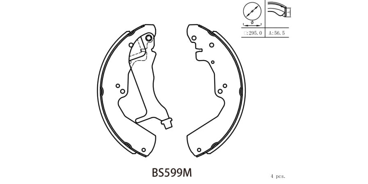 Brake Shoe 599 Ford Ranger (2000-2011) Mazda Bt-50 (07-12) (Bs599M) Motopart Shoes