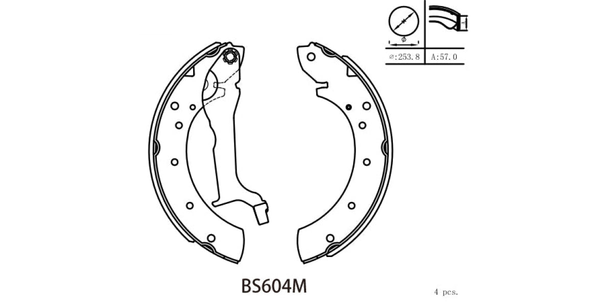 Brake Shoe 604 Isuzu Kb (97-04) Mitsubishi Colt (98-09) Nissan Hardbody (99-08) Np300 (2009-) Toyota