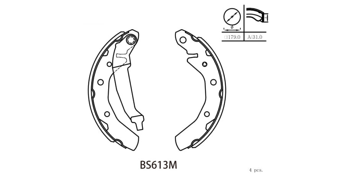 Brake Shoe 613 Cheryy Qq3 (2008-) Chev Spark Lite (2003-2010) Daewoo Matiz (99-04) (Bs613M) Motopart