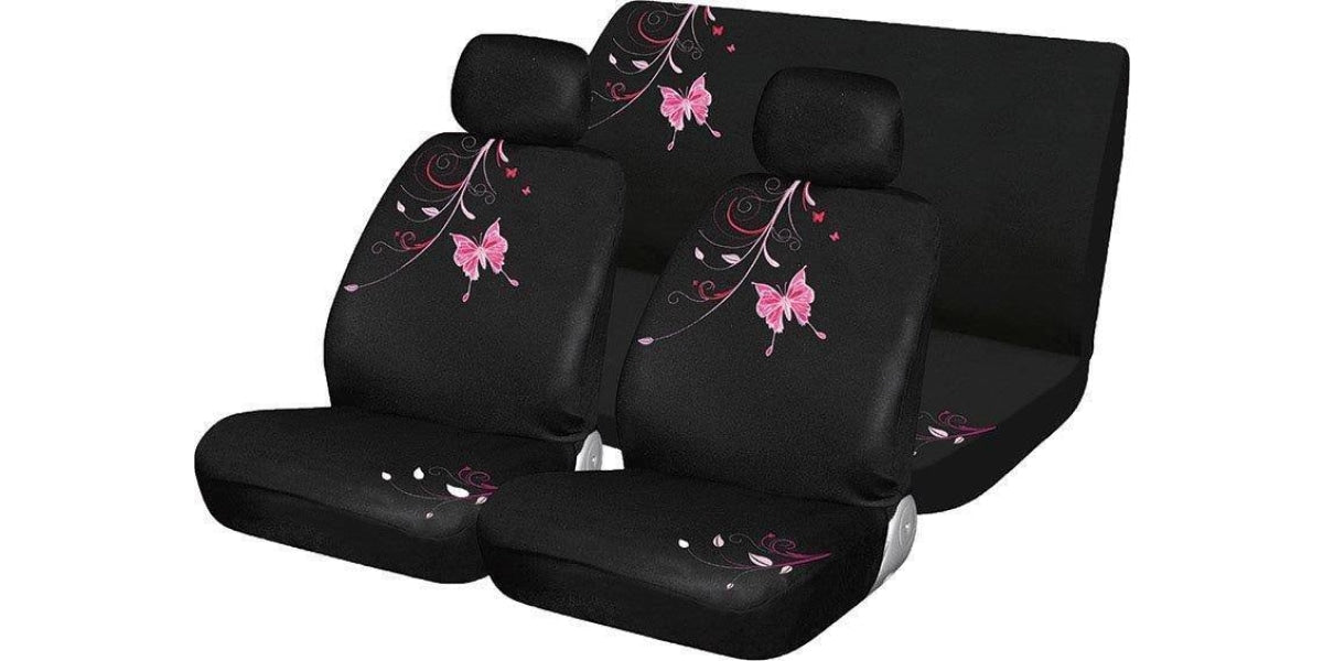 Car Seat Cover Car Seat Cover Set 6Pc Pink Butterfly LA70 -Modern Auto Parts!