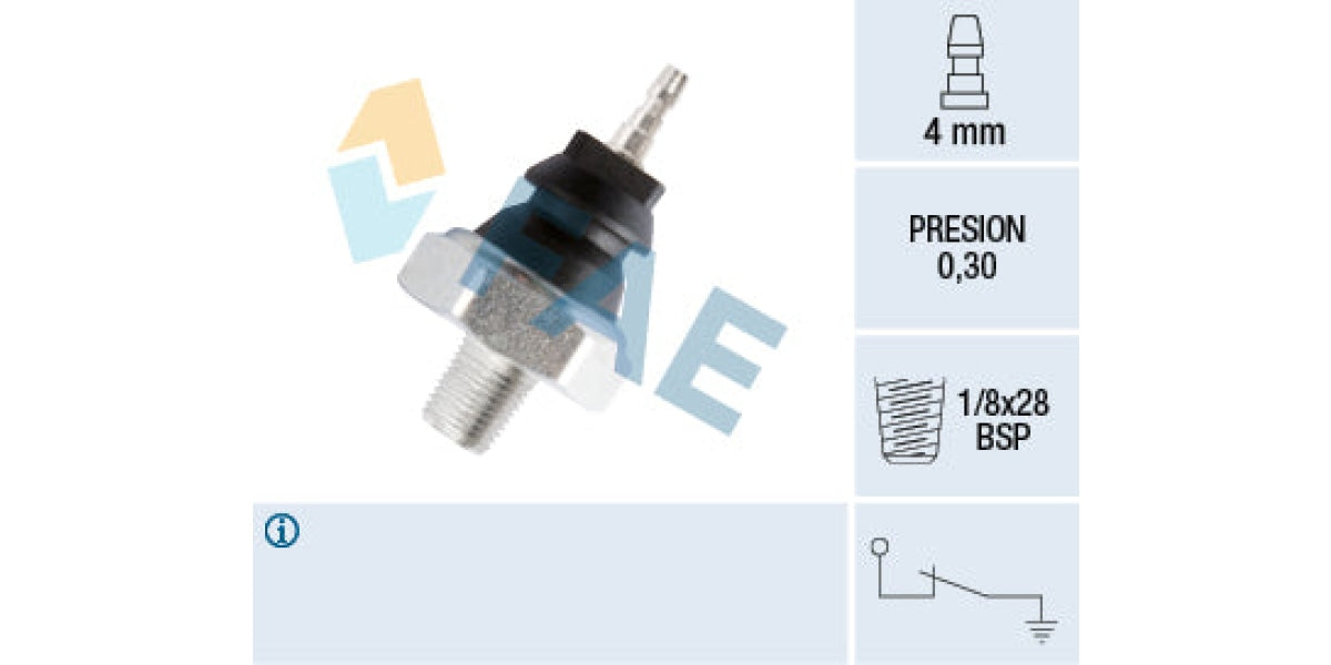 Oil Pressure Switch 0.30 1/8X28Bsp Honda (D16A,D16Y,B18B,D17A,R18A,B20Z,K20A,D16W) Nissan (A12A,A12T,A14,L14,L16,L18,L24) (FAE 12230)